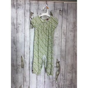 Tea Collection Baby Romper Green and White Angled Batik Print Size 12-18M